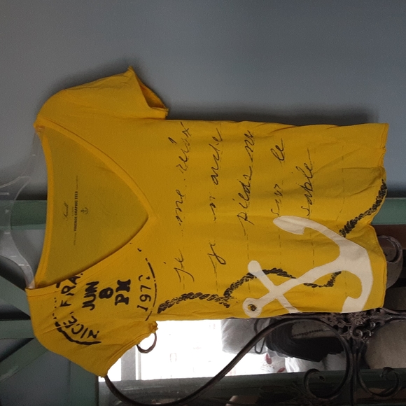 J. Crew Tops - J.Crew Bright Yellow Nautical Vintage Graphic Tees 100% Cotton Stamp